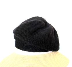 Black classic french beret hand knitted artist hat of merino wool romantic unisex beret Christmas gift for Him and Her