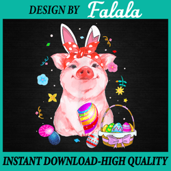 Easter Bunny Spring Pig bow Png, Egg Hunting Basket colorful Png, Easter Png, Digital download