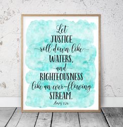 Let Justice Roll Down Like Waters, Amos 5:24, Nursery Bible Verse Printable Wall Art, Scripture Prints, Christian Gifts