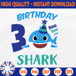 shark 3rd birthday svg, boy birthday shark svg dxf eps, boy third birthday clipart, three year old, baby,shark