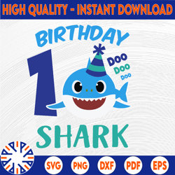 Shark 1st Birthday Svg, Boy Birthday Shark Svg Dxf Eps, Boy First Birthday Clipart, One Year Old, Baby, Shark, 1st Birth