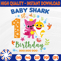 shark 1st birthday svg, boy birthday shark svg dxf eps, boy first birthday clipart, one year old, baby, shark