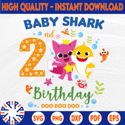 shark 2nd birthday svg, boy birthday shark svg dxf eps, boy second birthday clipart, two year old, baby, shark, 2nd
