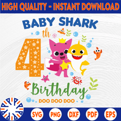 shark 4th birthday svg, boy birthday shark svg dxf eps, boy fourth birthday clipart, four year old, baby, shark,4th