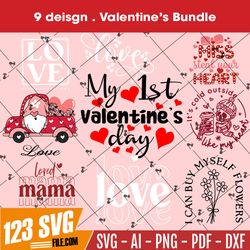 9 Valentines Bundle PNG SVG/Retro Valentine Instant Download/Be Mine Valentine/Valentines Quotes Svg/XoXo Png/Funny Pink