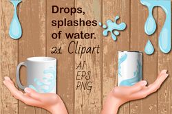 21 liquid drops and splashes clipart