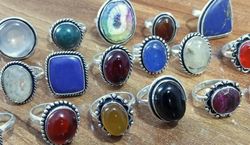 10 PCs Turquoise Gemstone Silver Plated Designer Rings, Wholesale Ring For HER, Handmade Trendy Rings Lot For Gift