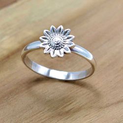 Sunflower 925 Solid Silver Rings For Women, Nature Love Handmade Ring Jewelry Gift For Her Gift SU1R1228