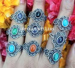 10 PCs Black Onyx & Mix Gemstone Silver Plated Casting Rings, Wholesale Rings, Brass Plated Rings Casting Rings