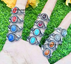 10 PC Lapis Lazuli & Mix Gemstone Silver Plated Casting Rings, Wholesale Ring, Brass Plated Rings Handmade Casting Rings