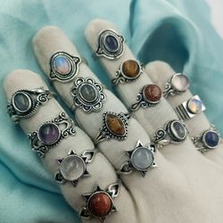 10 PCs Labradorite & Mix Gemstone Silver Plated Casting Rings, Wholesale Rings, Brass Plated Rings, Casting Rings