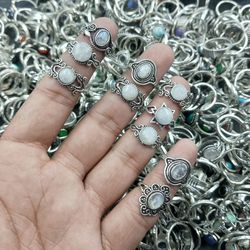 10 PCs Natural Moonstone Gemstone Silver Plated Casting Rings, Wholesale Rings, Brass Plated Rings, Casting Rings