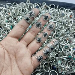 10 PCs Onyx Gemstone Silver Plated Casting Rings, Wholesale Rings, Brass Plated Rings, Casting Rings For Women