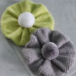 Womens beret hat, Knitted beret, Wool angora beret, Hand knit beret, French beret, Beret hat with pom pom