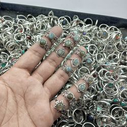 10 PCs Labradorite Gemstone Silver Plated Casting Rings, Wholesale Rings, Brass Plated Rings, Casting Boho Rings