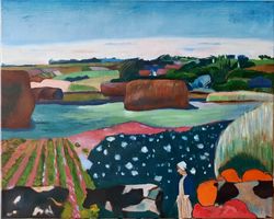 Gauguin painting Rustic landscape Rural landscape on canvas Village painting Copy painting Cow painting Gauguin artwork