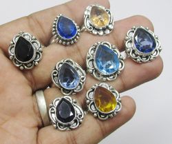10 PCs Topaz Faceted Gemstone Silver Plated Designer Rings, Wholesale Rings, Brass Plated Rings, Topaz Rings For Gift