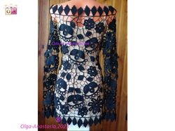 Black dress Irish lace crochet pattern , crochet pattern , crochet dress pattern , crochet lace pattern , crochet  lace