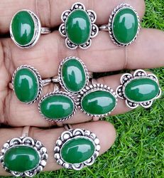 10 PCs Green Onyx Gemstone Silver Plated Designer Rings, Wholesale Ring, Brass Plated Onyx Rings, Fashion Rings For MOM