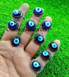 10 PCs Blue Evil Eye Gemstone Silver Plated Designer Rings, Wholesale Ring, Brass Plated Rings, Fashion Rings For Friend
