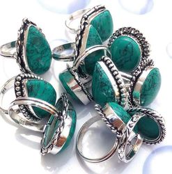 10 PCs Turquoise Gemstone Silver Plated Designer Rings, Wholesale Ring, Brass Plated Rings, Awesome Rings For Friend