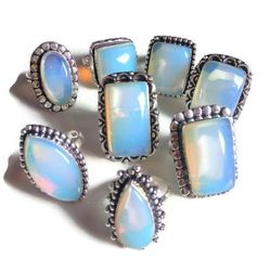 10 PCs Opalite Gemstone Silver Plated Designer Rings, Wholesale Ring, Brass Plated Rings, Awesome Rings For Friend
