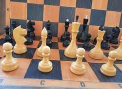Wooden Oredezh chess pieces set king 11 cm - Soviet old chessmen vintage 1970s-1980s