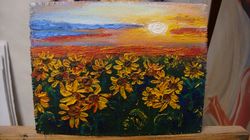 Yellow Sunflowers Field with Flowers Wall Art 5*7 inch Wildflowers Oil Painting