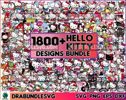 1800 Hello Kitty SVG Files, Hello Kitty SVG Bundle, Srio Cute White Chibi Kitty Cat, Kawaii Japanese Cartoon Neko,Hello