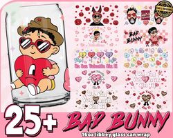 25 Valentine Bad Bunny Glass Can Wrap Png Bundle, Happy Valentine 16oz Libbey Glass Wrap Png, Trendy Valentine Png, Inst