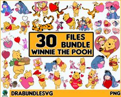 30 Winnie The Pooh And Piglet Vatentines Cute Clipart PNG Files DIGITAL DOWNLOAD Children's Sublimation Design Printable
