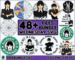 48 Wednesday Addams SVG, Addams Family SVG, Jenna Ortega SVG, Cut File Cricut, Wednesday girl Png, Instant Download