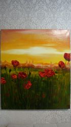 Red Poppies Evening Sunset Wall Decoration 27*31inch Red Poppy Field