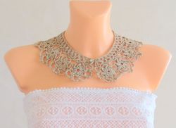 Crochet Victorian lace collar with flowers golden detachable lace collar women's lace necklace gold color gift for Her