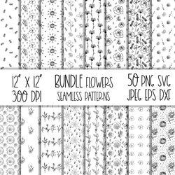Seamless floral pattern svg. Black and white seamless file