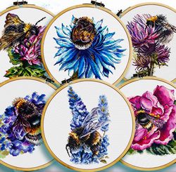 Bee cross stitch, Flower cross stitch, Plants cross stitch, Small cross stitch, Digital PDF