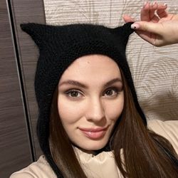 Hat with cat ears for girls, fashionable headdress for a stylish woman