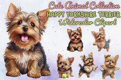 06 Files Of Happy Yorkshire Terrier ClipArt Animal Lover Sublimation Bundle Design