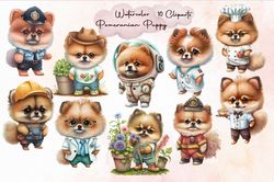 10 Files For Watercolor Pomeranian Puppy PNG Sublimation Bundle