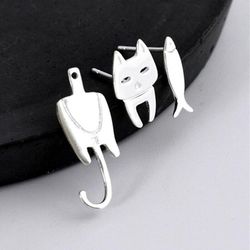 Asymmetric Cat Fish Earrings Ear Stud Ear Ring Set Gift
