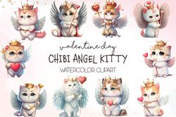 10 Files Of Chibi Angel Kitty Valentine ClipArt Valentine Cat Sublimation Digital Designs
