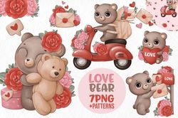 7 Set Valentines Day Bear Couple PNG Valentine Animal Sublimation Digital Design Bundle