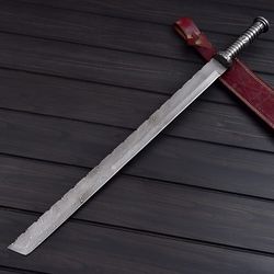 CUSTOM MADE SWORD, HANDMADE DAMASCSU STEEL SWORD, VIKING SWORD WITH LEATHER SHEATH