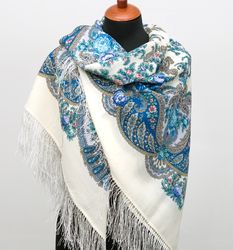 Original Elite PAVLOVO POSAD SHAWL , Wool Italian Soft Yarn, Size 125x125 cm 1428-4