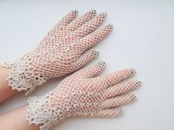 Bridal Lace Gloves Crochet Victorian Wedding Mother of Bride Summer Lace Gloves Gray Women Gloves Handmade Gift for Her
