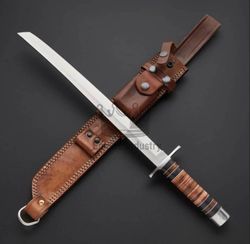Customized Hand Forged High Carbon Steel Hunting Tanto Sword 25 Inches With Leather Sheath & Free Shipping To USA
