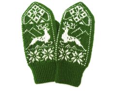 Men wool mittens hand knitted Norwegian winter mittens with deer merino wool hand warmers for men Christmas gift for Him