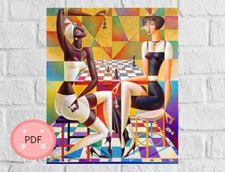 Abstract Cross Stitch Pattern , Chess , Pdf , Instant Download , Cubist , X stitch , Modern Art,Full Coverage