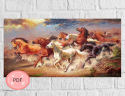 Horses Running Cross Stitch Pattern , Pdf Instant Download,Wild Life, Galloping Horse,Full Coverage