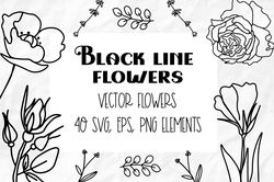Svg flowers clip art. Black and white flowers clip art.